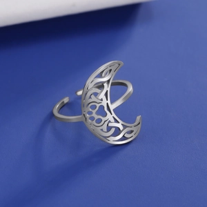 Vintage Stainless Steel Crescent Moon Celtic Knot Open Ring Adjustable Paw Print Hollow Band For Women Fashion Jewelry Gift