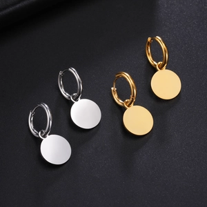 Pendientes de Aro de Acero Inoxidable Minimalistas Con Colgante de Disco Redondo Sólido Pulido Joyería de Moda Para Mujer