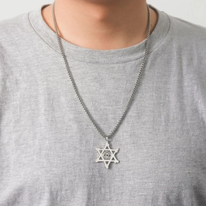 Collier hip hop avec pendentif hexagramme et œil de la providence en argent poli