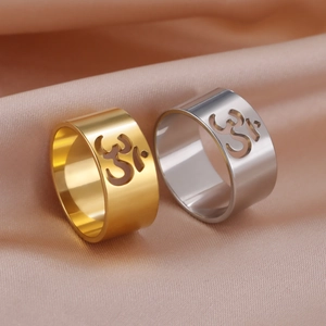 Minimalist Stainless Steel Om Symbol Ring For Women Men Hollow Religious Yoga Spiritual Finger Jewelry Gift Polished Band