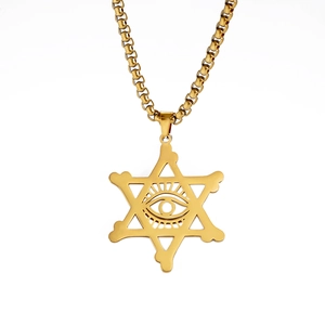 Collier hexagramme en acier inoxydable doré avec œil maléfique et chaîne vénitienne