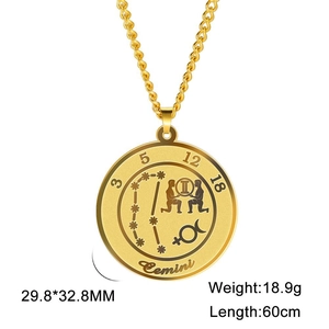 Détail du pendentif zodiaque Gémeaux doré avec les dimensions du produit