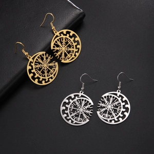 Edelstahl Wikinger Kompass Mond Hängeohrringe Hohl Rund Geometrisch Vegvisir Tropfenohrringe Für Damen Ethnischer Schmuck