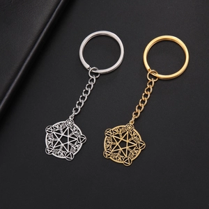 Vintage Stainless Steel Pentagram Tree Of Life Keychain Hollow Geometric Star Symbol Key Ring For Men Women Accessory Gift