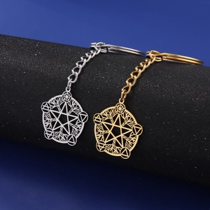 Vintage stainless steel pentagram and tree of life keychains in gold and silver finish