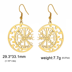 Nordische Wikinger Vegvisir Ohrringe in goldener hohler Kreisform mit Edelstahl-Haken