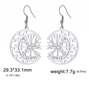 Edelstahl Wikinger Vegvisir Ohrringe mit rundem Hohlmuster und Fischhaken-Design