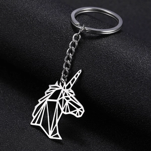 Geometric Unicorn Hollow Keychain Stainless Steel Minimalist Origami Animal Key Ring Jewelry For Women Men Gift