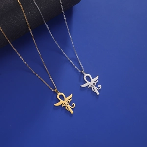 Colliers vintage punk Œil d'Horus et Croix d'Ankh en acier doré et argenté