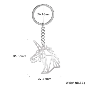 Minimalist geometric unicorn stainless steel keychain with silver hollow line design
