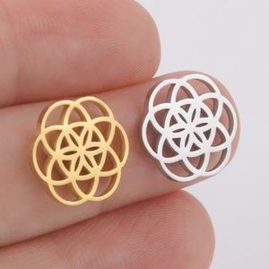 Pendentif Géométrique Graine de Vie en Acier Inoxydable 304 Charme Cercle Rond Ajouré pour Fabrication de Bijoux DIY Accessoire Rétro Or Argent