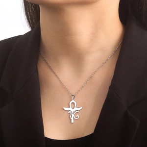 Collier avec pendentif Œil de Horus et Ankh en argent style punk vintage pour femme