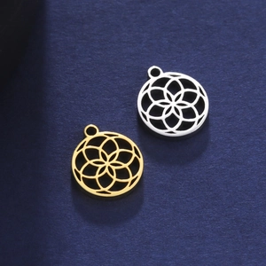 304 Edelstahl Hohl Blume Des Lebens Anhänger Nur Rund Geometrischer Charm Für DIY Schmuckherstellung Damen