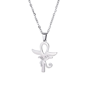 Collier avec pendentif croix Ankh et Oeil d'Horus en argent poli sur chaîne à maillons