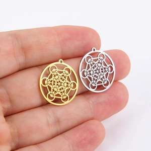 Pendentifs cube de Métatron en acier inoxydable poli, ensemble en or et argent