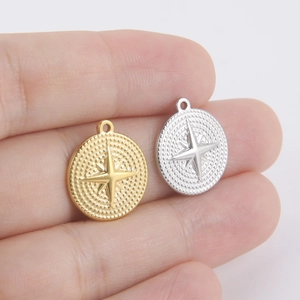 Gold and silver stainless steel compass star charms for DIY jewelry making