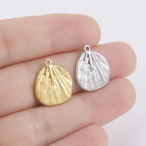 Stainless Steel Shell Fan Shaped Pendant With Radial Texture Irregular Round Tag DIY Jewelry Making Accessory For Women