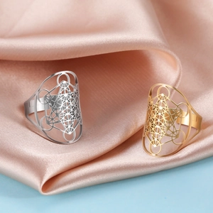 Metatron-Würfel 304 Edelstahl Offener Ring Heilige Geometrie Hohl Verstellbar 18K Vergoldet Damen Herren Schmuck Ring Geschenk