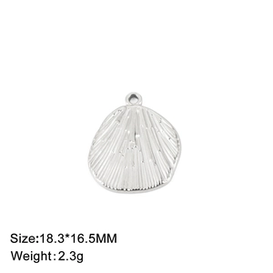 Polished silver stainless steel fan shaped pendant with textured radial pattern