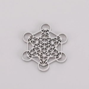 Macro del ciondolo Cubo di Metatron in acciaio inossidabile argento con tagli geometrici