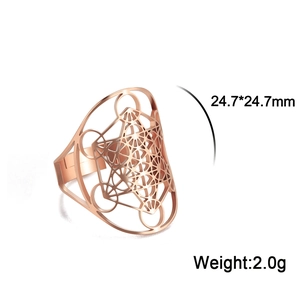 Roségoldener Edelstahlring mit ausgehöhltem Metatron-Würfel und verstellbarer Größe