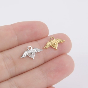 Pendentifs cœur d'ange en acier inoxydable doré et argenté pour bijoux DIY