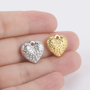 Pendentifs cœur en or 18K et argent avec texture martelée pour bijoux DIY
