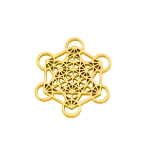 Pendente cubo di Metatron in acciaio dorato con design geometrico sacro cavo