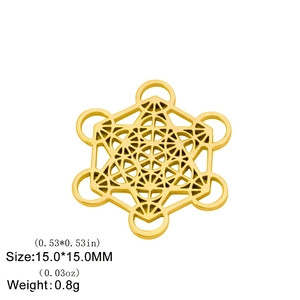 Pendentif géométrique Métatron en acier titane doré avec structure hexagone 15mm