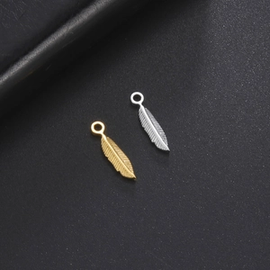 Pendentif Plume En Acier Inoxydable Plaqué Or 18K Pour Collier Bracelet Bijoux DIY Charm Texture Minimaliste Pendentif