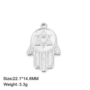 Silver Hamsa Hand pendant with Star of David and vintage filigree patterns, 22.1x14.8mm