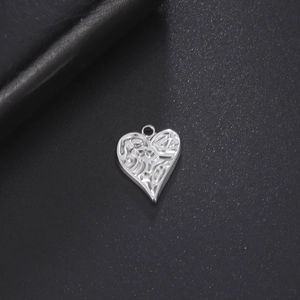 Polished silver heart pendant with liquid metal texture for DIY jewelry making