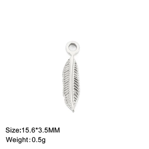 Pendentif plume en acier inoxydable poli 15,6x3,5mm pour création bijoux