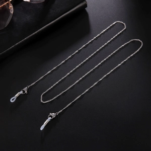Silver stainless steel water ripple eyewear chain with non-slip silicone loops