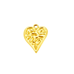 Detail of a golden heart pendant with unique hammered texture and top bail