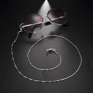Elegant silver water ripple glasses chain with 18K gold plating and non-slip silicone loops