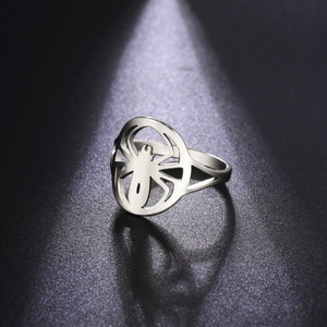 Close-up of spider hollow design ring in silver finish with creative gothic aesthetic