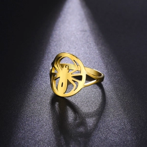 Detailed view of gold spider cutout ring featuring high-polish finish and unique shadow play