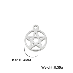 Polished stainless steel star circle charm pendant for DIY jewelry making 8.5x10.4mm
