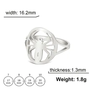 Polished stainless steel spider ring featuring a cut-out hollow animal design for men and women