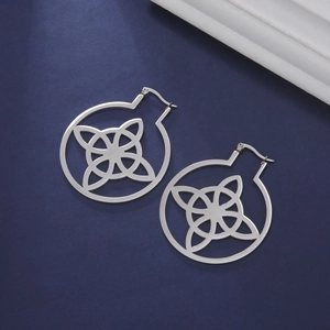Surgical stainless steel hoop earrings featuring intricate Celtic knot hollow pattern