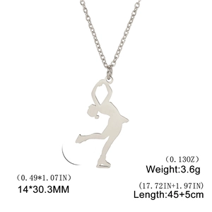 Polished stainless steel gymnast skater silhouette pendant necklace for women