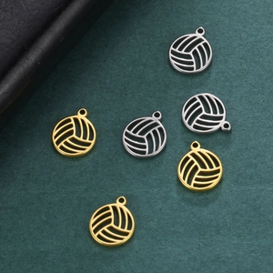 Polished gold and silver volleyball charms in stainless steel for DIY jewelry