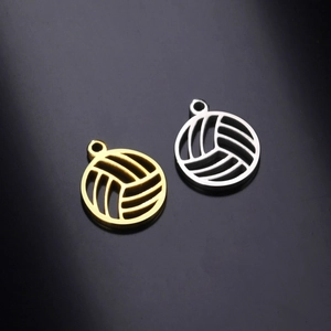 Polished gold and silver volleyball pendants featuring laser-cut detail and hanging loops