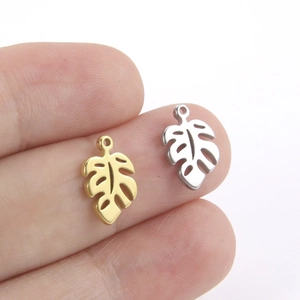 Golden and silver stainless steel monstera leaf pendants for DIY jewelry making