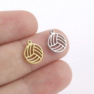 Polished stainless steel volleyball pendant charms in gold and silver for DIY jewelry