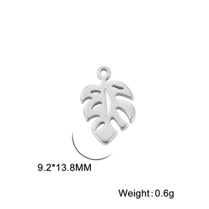 Stainless steel monstera leaf pendant charm for DIY jewelry making 9.2x13.8mm