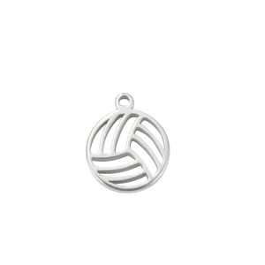 Detailed close-up of a silver stainless steel volleyball pendant with hollow cutout design