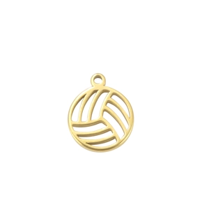 Detailed close-up of a matte gold volleyball pendant with hollowed-out stitch design