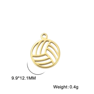 Golden volleyball charm pendant in hollow design, 9.9x12.1mm for DIY jewelry making